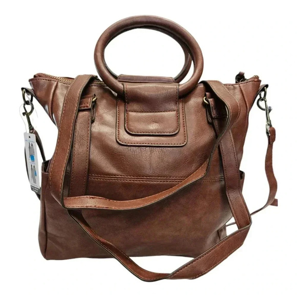 omen's Vegan Leather Convertible Tote Handbag, Stylish Round Handles, Large - Picture 6 of 12